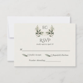 Ivory Olive Branch Monogram Wedding 出欠カード