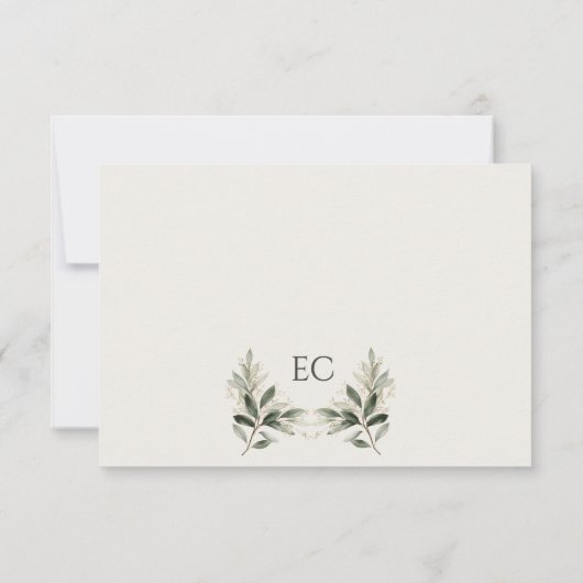 Ivory Olive Branch Monogram Wedding 出欠カード (裏面)