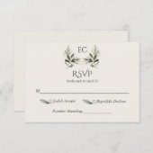 Ivory Olive Branch Monogram Wedding 出欠カード (正面/裏面)