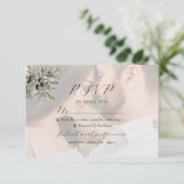 Ivory Olive Monogram Photo Wedding 出欠カード (スタンド正面)
