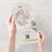 Ivory Olive Photo Monogram Wedding オールインワン招待状 (貼ってはがせる)