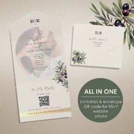 Ivory Olive Photo Monogram Wedding オールインワン招待状