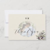 Ivory Olive Photo Monogram Wedding サンキューカード (正面)