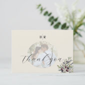 Ivory Olive Photo Monogram Wedding サンキューカード (スタンド正面)