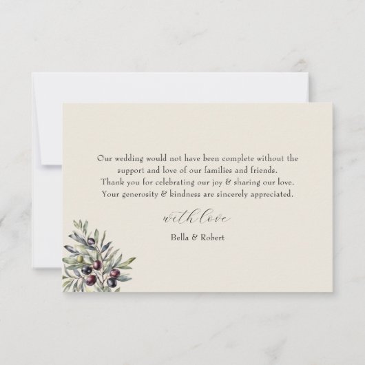 Ivory Olive Photo Monogram Wedding サンキューカード (裏面)