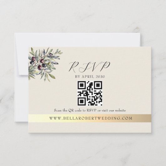 Ivory Olive Photo QR Wedding 出欠カード (正面)