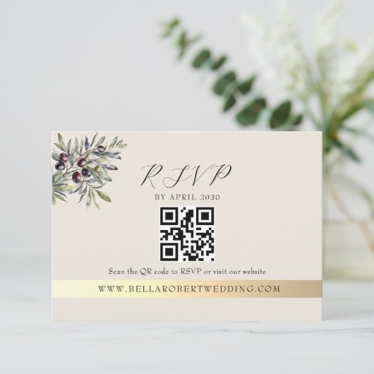 Ivory Olive Photo QR Wedding 出欠カード (スタンド正面)