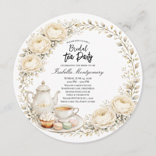 Ivory Palette Tea Party Bridal Shower 招待状 (正面)