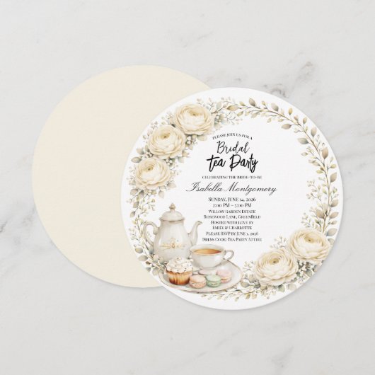 Ivory Palette Tea Party Bridal Shower 招待状 (正面/裏面)