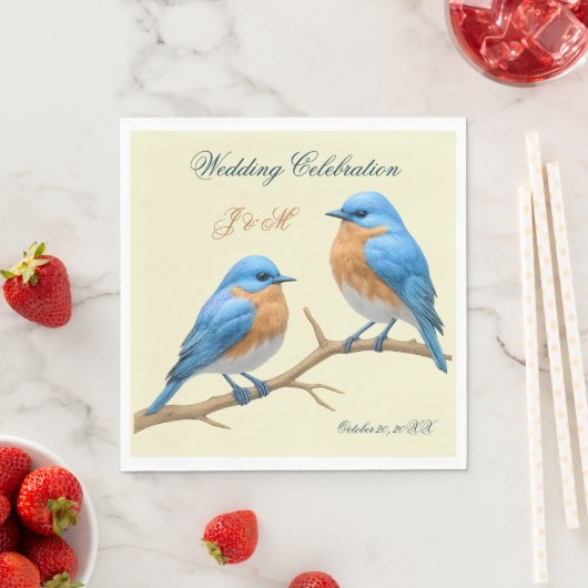 Ivory Pastel Lovebirds Romantic Bluebirds Wedding スタンダードランチョンナプキン (インサイチュ)