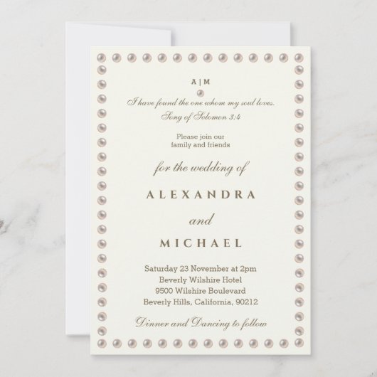 Ivory Pearl Bible Verse Christian Wedding  招待状 (正面)