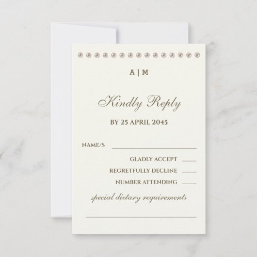 Ivory Pearl Christian Wedding RSVP Card  (正面)