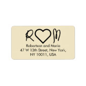 Ivory pearl Couple Monogram Heart Return Address ラベル (正面)