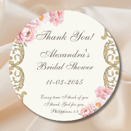 Ivory Peony Christian Bridal Shower Thank You ラウンドシール