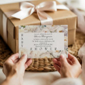 Ivory Peony Floral Neutral Baby Shower 招待状