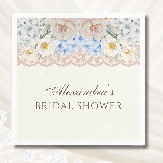 Ivory Peony Hydrangea Bridal Shower Paper Napkin スタンダードカクテルナプキン