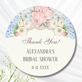 Ivory Peony Hydrangea Bridal Shower Thank You ラウンドシール