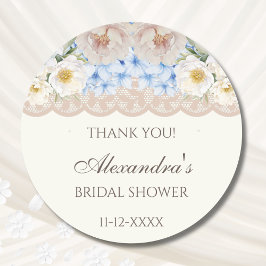 Ivory Peony Hydrangea Bridal Shower Thank You ラウンドシール