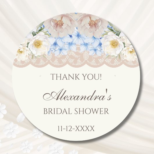 Ivory Peony Hydrangea Bridal Shower Thank You ラウンドシール