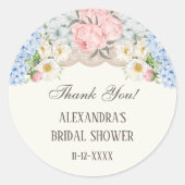 Ivory Peony Hydrangea Bridal Shower Thank You ラウンドシール (正面)