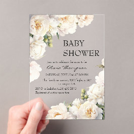 Ivory Peony Neutral Baby Shower アクリル招待状