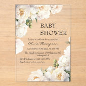 Ivory Peony Neutral Baby Shower アクリル招待状 (正面)