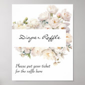 Ivory Peony Neutral Diaper Raffle Sign ポスター (正面)
