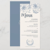 Ivory Periwinkle Wildflower Line Art Wedding Menu メニュー (正面/裏面)