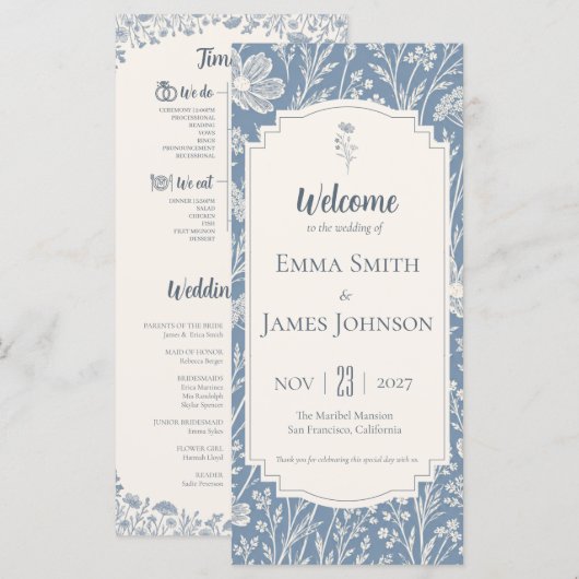 Ivory Periwinkle Wildflower Wedding Program プログラム (正面/裏面)