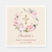 Ivory pink floral wreath First Communion luncheon スタンダードランチョンナプキン (正面)