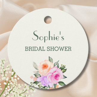 Ivory Pink Lilac Roses Floral Bridal Shower    フェイバータグ