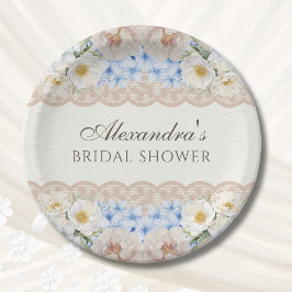 Ivory Pink Peony Blue Hydrangea Bridal Shower ペーパープレート