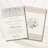 Ivory Pink Peony Blue Hydrangea Bridal Shower 招待状