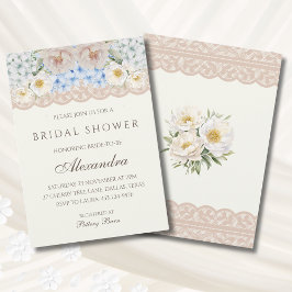 Ivory Pink Peony Blue Hydrangea Bridal Shower 招待状