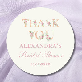 Ivory Pink Roses Floral Bridal Shower Thank You ラウンドシール