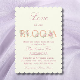 Ivory Pink Roses Love is in Bloom Bridal Shower 招待状