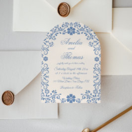 Ivory Powder Blue Whimsical Wedding Invitation 招待状