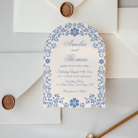 Ivory Powder Blue Whimsical Wedding Invitation 招待状