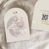 Ivory QR Code and Monogram Photo Wedding 招待状