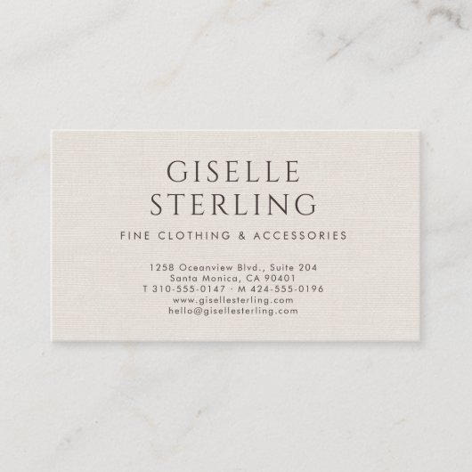 Ivory QR Code Linen Luxury Boutique Fashion 名刺 (正面)