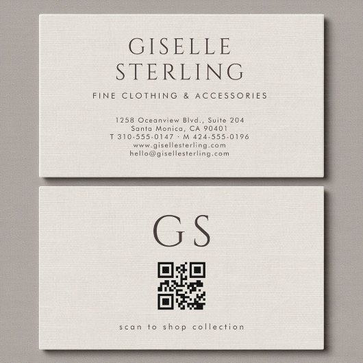 Ivory QR Code Linen Luxury Boutique Fashion  名刺