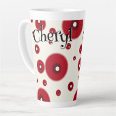 Ivory Red Dots Funky Whimsical Circle Pattern  カフェラテマグ (左アングル)
