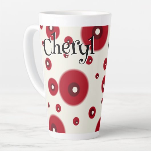 Ivory Red Dots Funky Whimsical Circle Pattern カフェラテマグ (左アングル)
