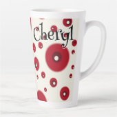 Ivory Red Dots Funky Whimsical Circle Pattern カフェラテマグ (右)