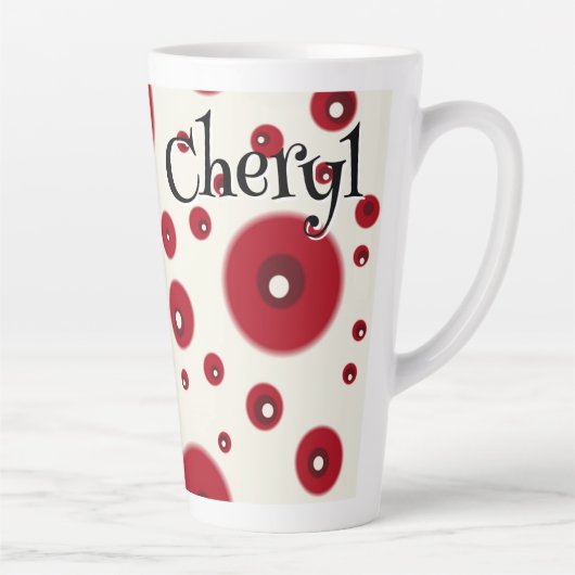 Ivory Red Dots Funky Whimsical Circle Pattern  カフェラテマグ (右)