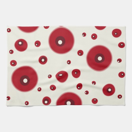 Ivory Red Dots Funky Whimsical Circle Pattern  キッチンタオル (横)