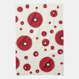 Ivory Red Dots Funky Whimsical Circle Pattern  キッチンタオル
