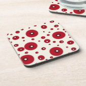 Ivory Red Dots Funky Whimsical Circle Pattern  コースター (左側)