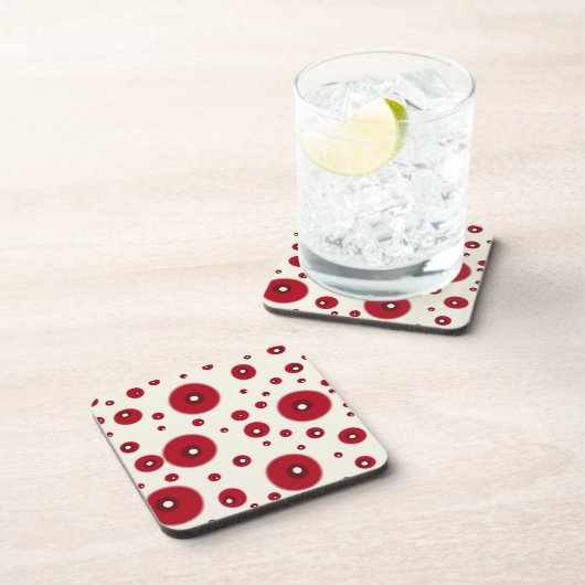Ivory Red Dots Funky Whimsical Circle Pattern  コースター (右側)