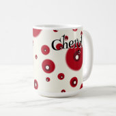 Ivory Red Dots Funky Whimsical Circle Pattern  コーヒーマグカップ (正面右)